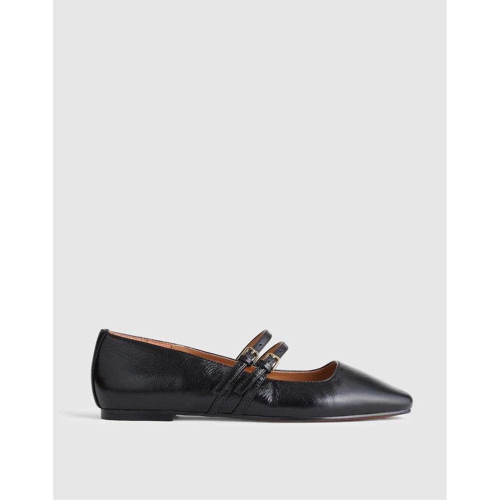 NEW Madewell The Greta Double-Strap Ballet Flat Shoe Black Leather Sz 7.5 NX543